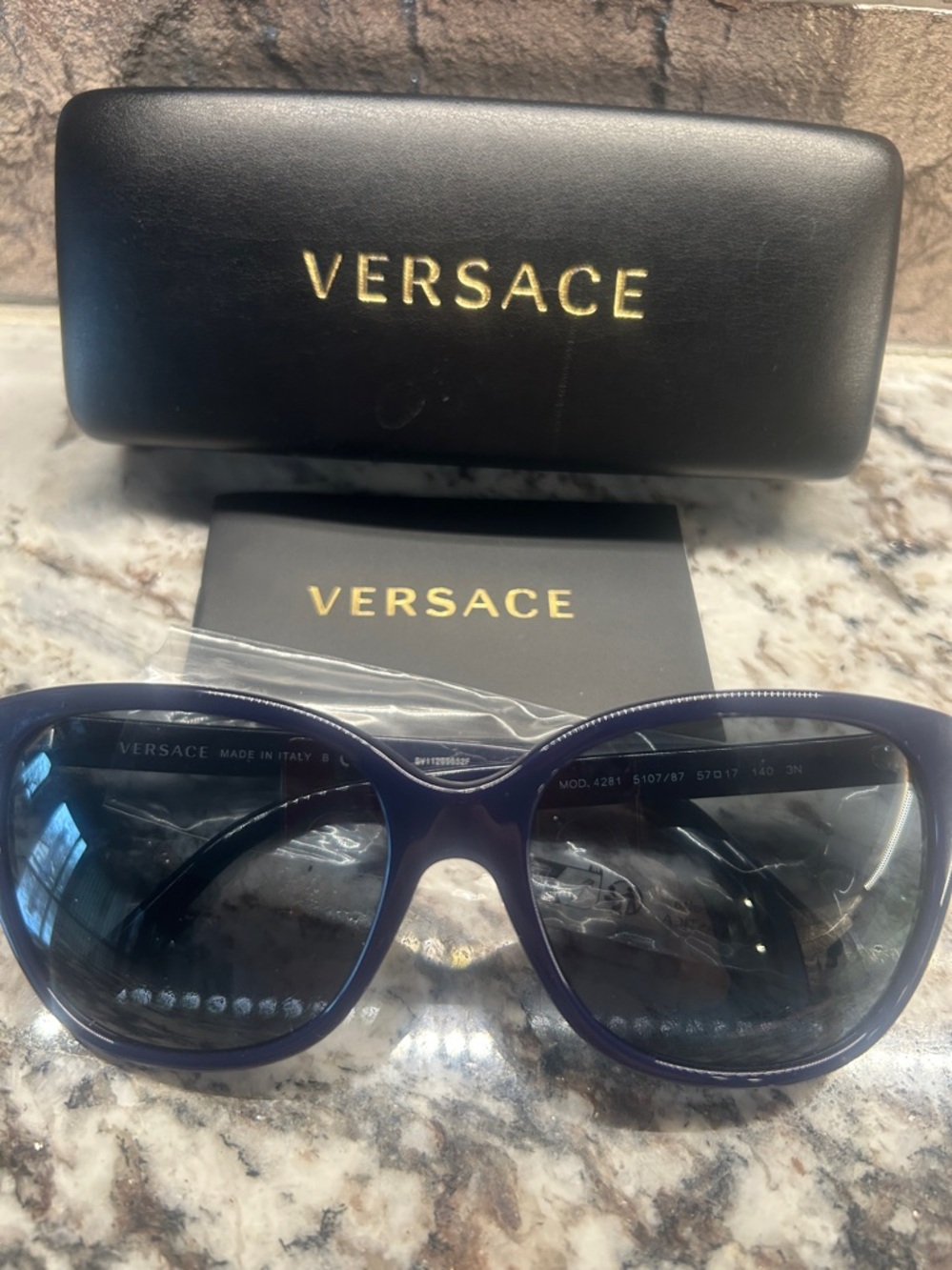 Versace Navy Blue Women's Sunglasses with Silver Medallion Accents New - Picture 8 of 8